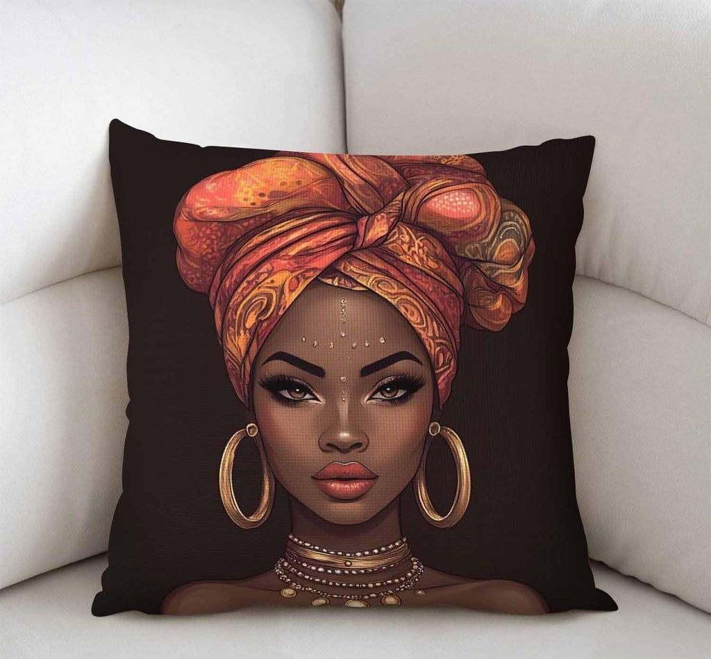 African American Woman Pretty Girl Throw Pillow Cover Cushion Case for Home Decor Sofa Couch 18" X 18" Inch Cotton Linen Farmhouse Decorations